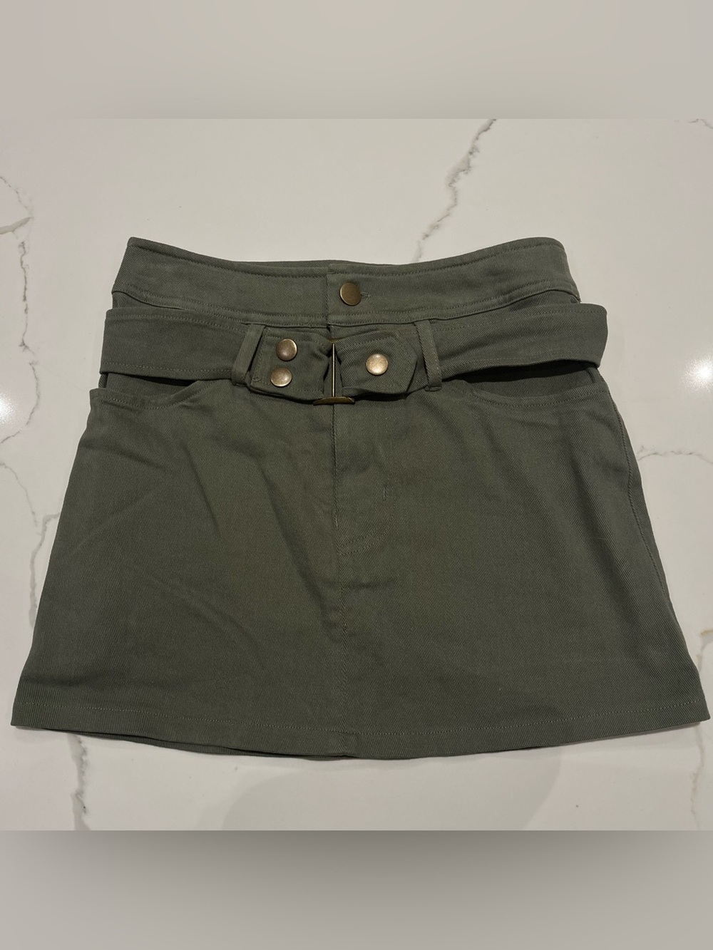 Stitch & Pine Belted Mini Skirt Olive Green XS NWT